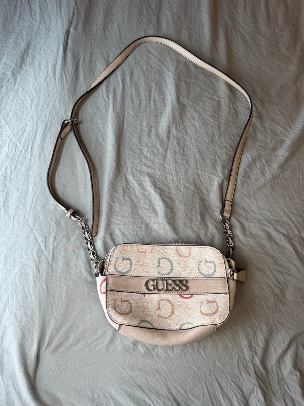 GUESS Pale Pink Multicolor Logo Crossbody
